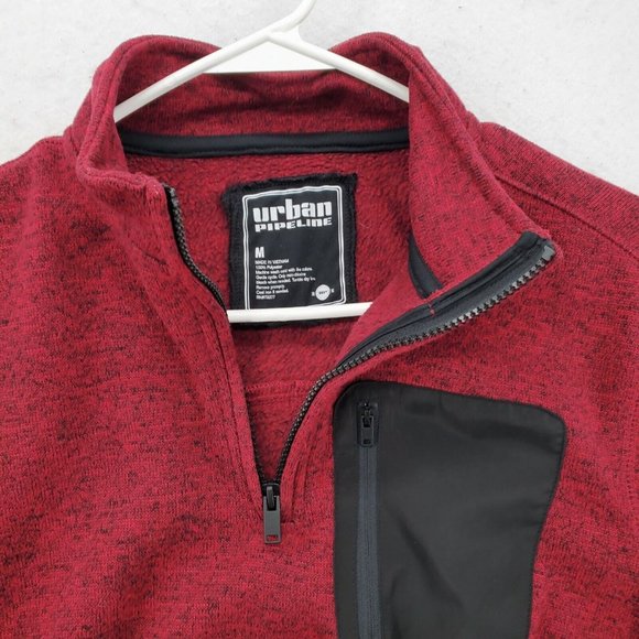 Urban Pipeline Sweater Men's Long Sleeve 1/4 Zip Contrasting Pkt. Pullover Red M - Picture 7 of 12